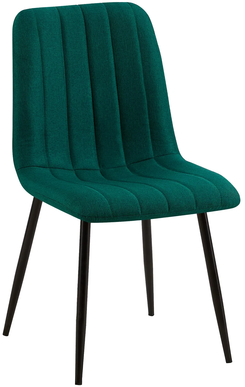 Chaise de salle à manger x1 avec coutures décoratives en tissu vert foncé et pieds en métal noir 10_0002212