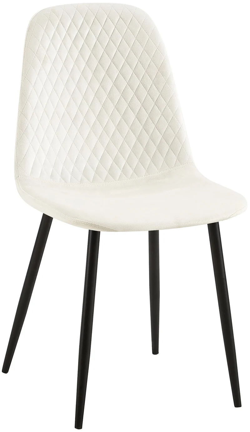 Chaise de salle à manger x1 couture en losange en velours blanc et métal noir 10_0002251