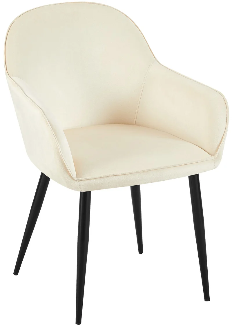 Chaise de salle à manger x1 moderne et confortable en velours crème et pieds en métal noir 10_0001995