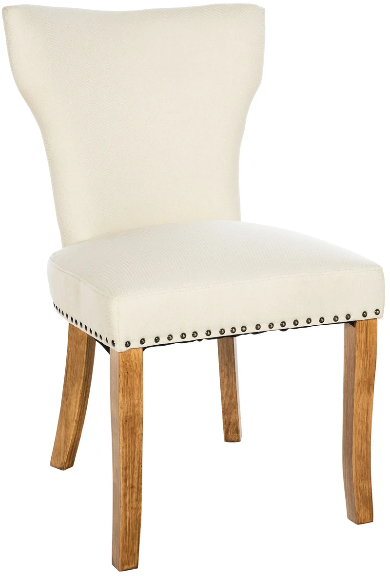 Chaise de salle à manger x1 boutons décoratifs en tissu crème et pieds en bois marron clair 10_0002176