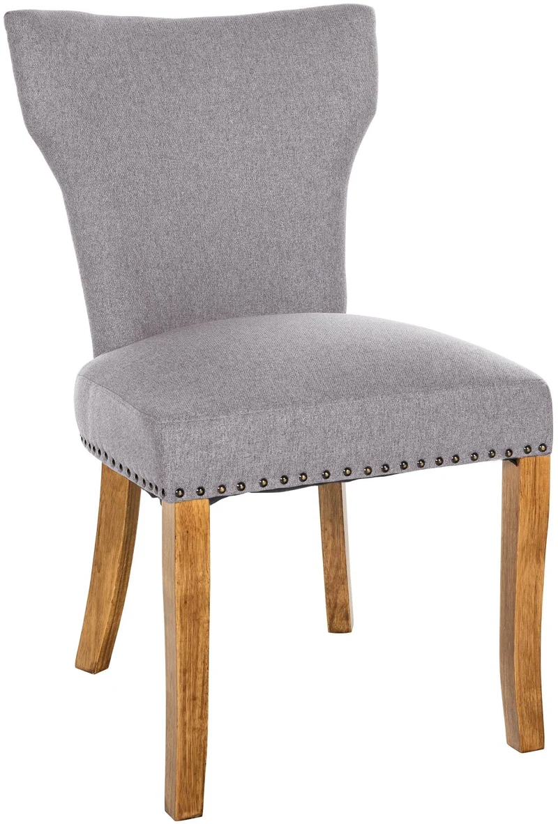 Chaise de salle à manger x1 boutons décoratifs en tissu gris et pieds en bois marron clair 10_0002174