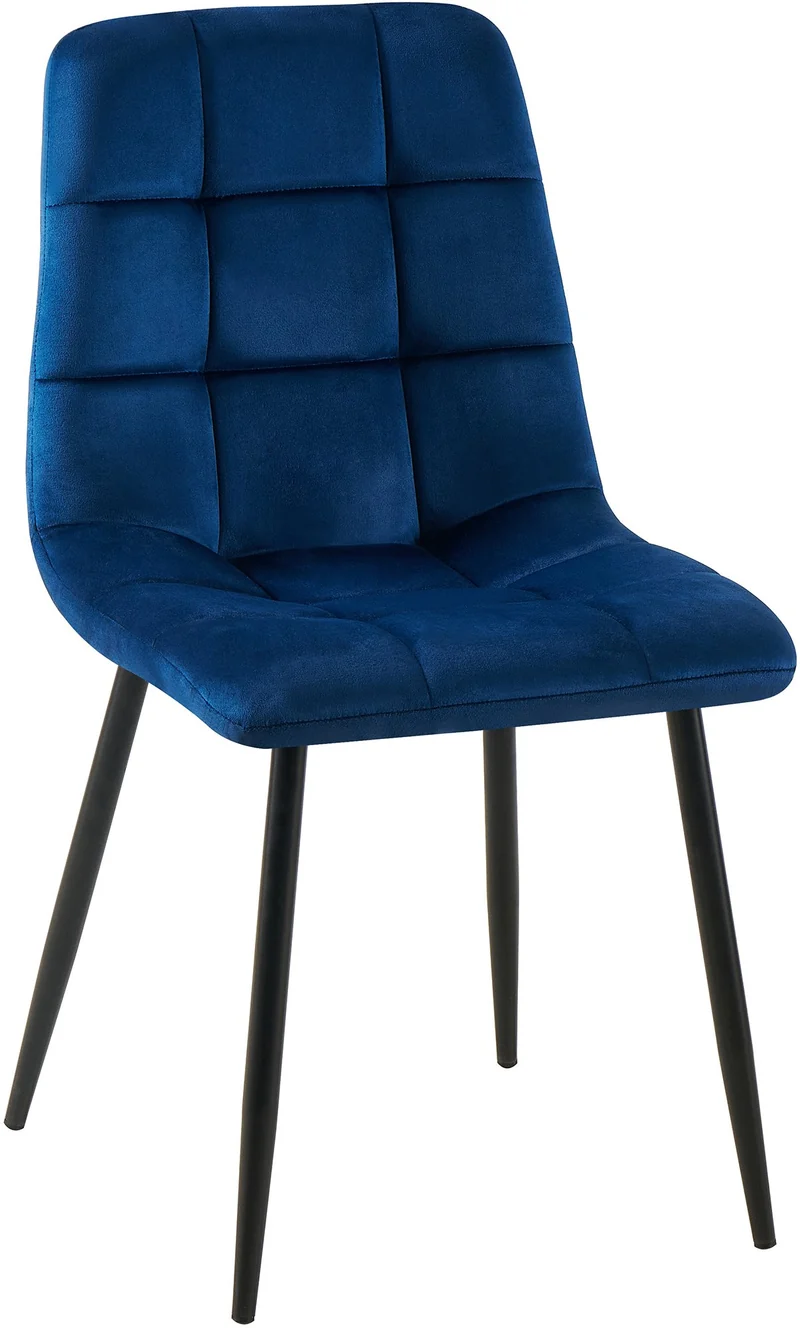 Chaise de salle à manger x1 coutures forme carrées en velours bleu foncé pieds en métal noir 10_0001966