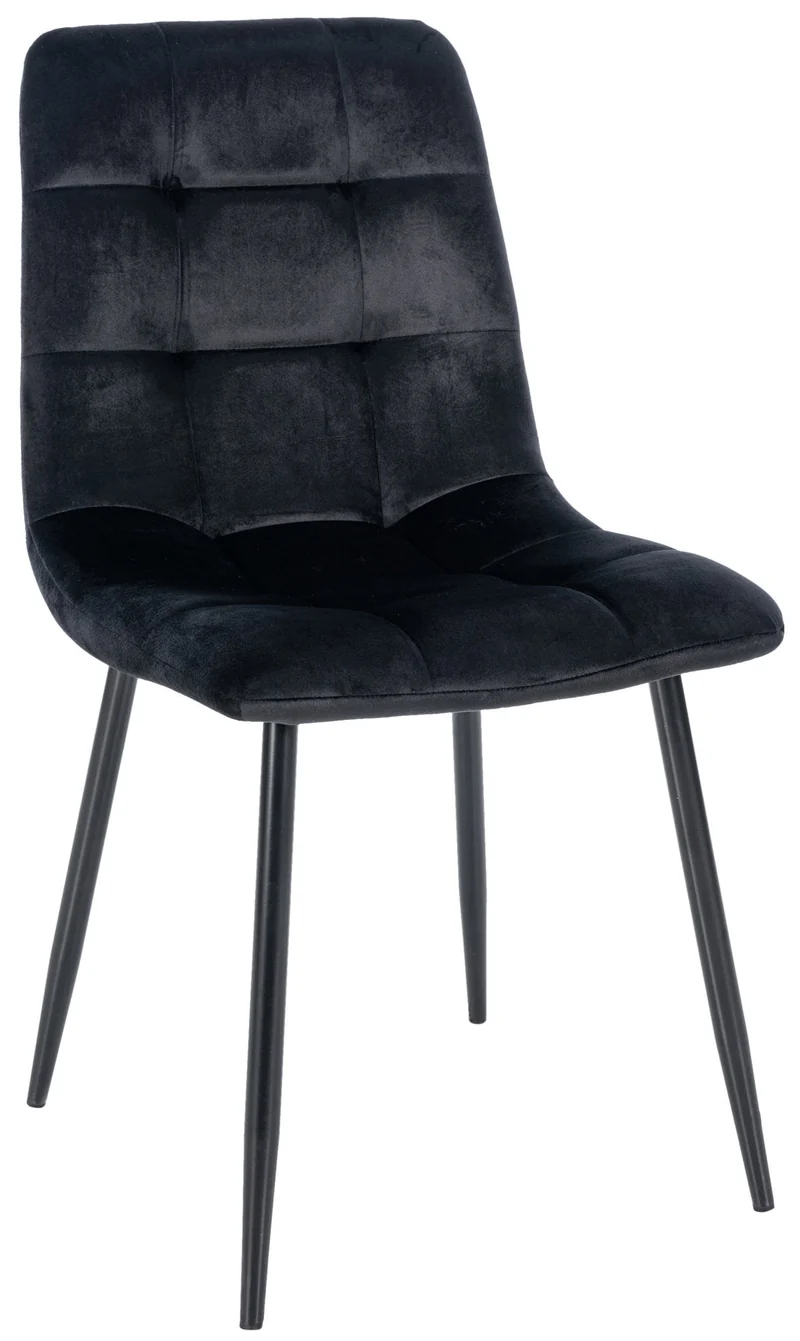 Chaise de salle à manger x1 coutures forme carrées en velours noir pieds en métal noir 10_0001957