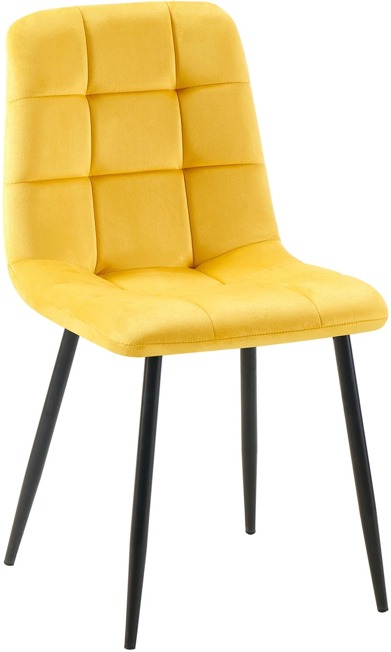 Chaise de salle à manger x1 coutures forme carrées en tissu velours jaune pieds en métal noir 10_0001967