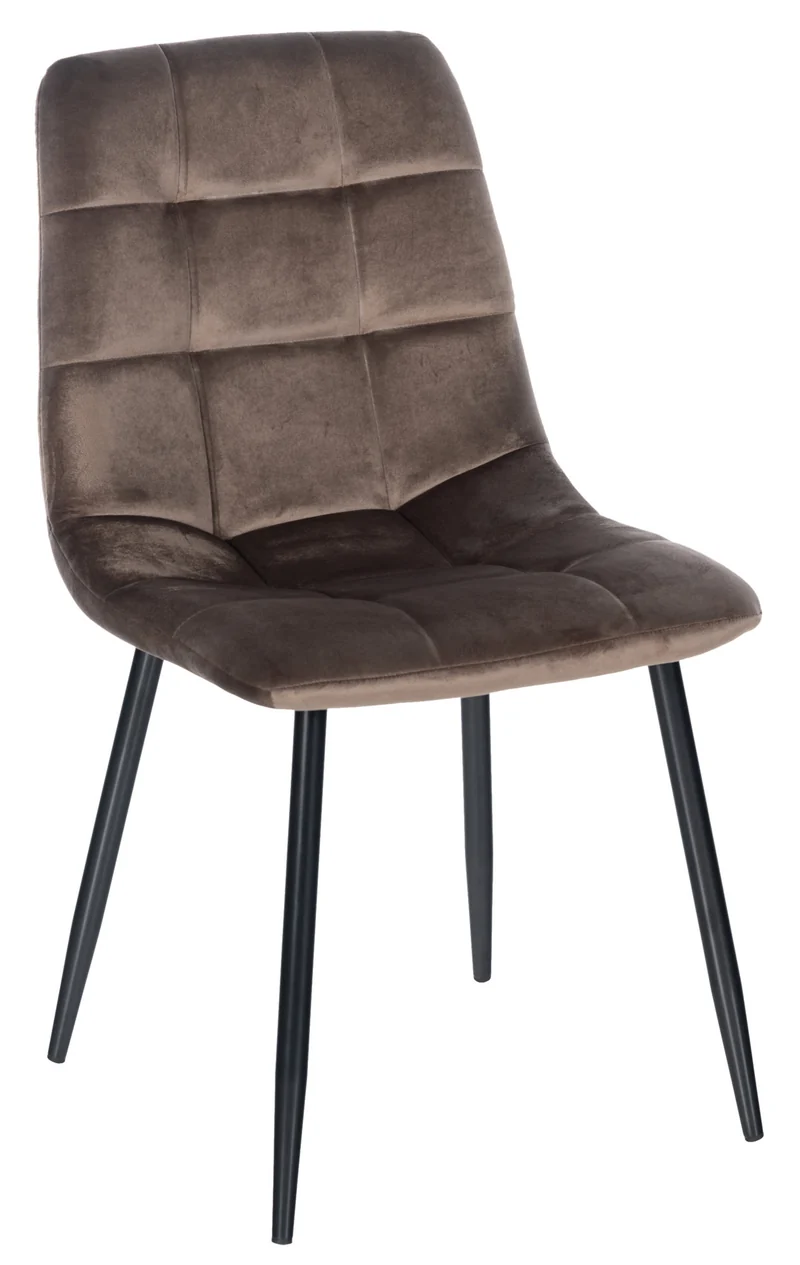 Chaise de salle à manger x1 coutures forme carrées en tissu velours marron pieds en métal noir 10_0001962