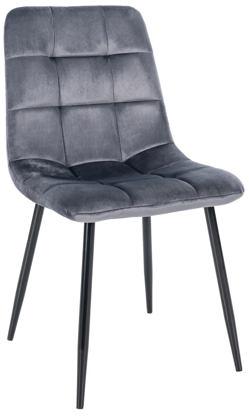 Chaise de salle à manger x1 coutures forme carrées en velours gris foncé pieds en métal noir 10_0001963