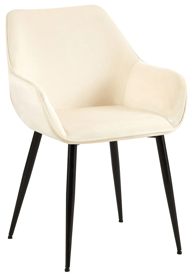 Chaise de salle à manger bureau salle d'attente x1 en tissu velours crème et métal noir 10_0002150
