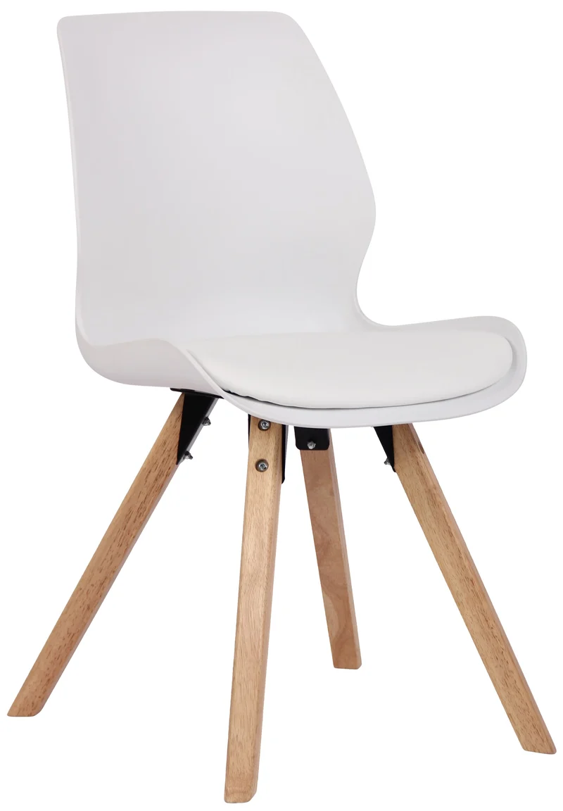 Chaise de salle à manger x1 design scandinave en plastique et PVC blanc et pieds en bois carrés clair 10_0002302
