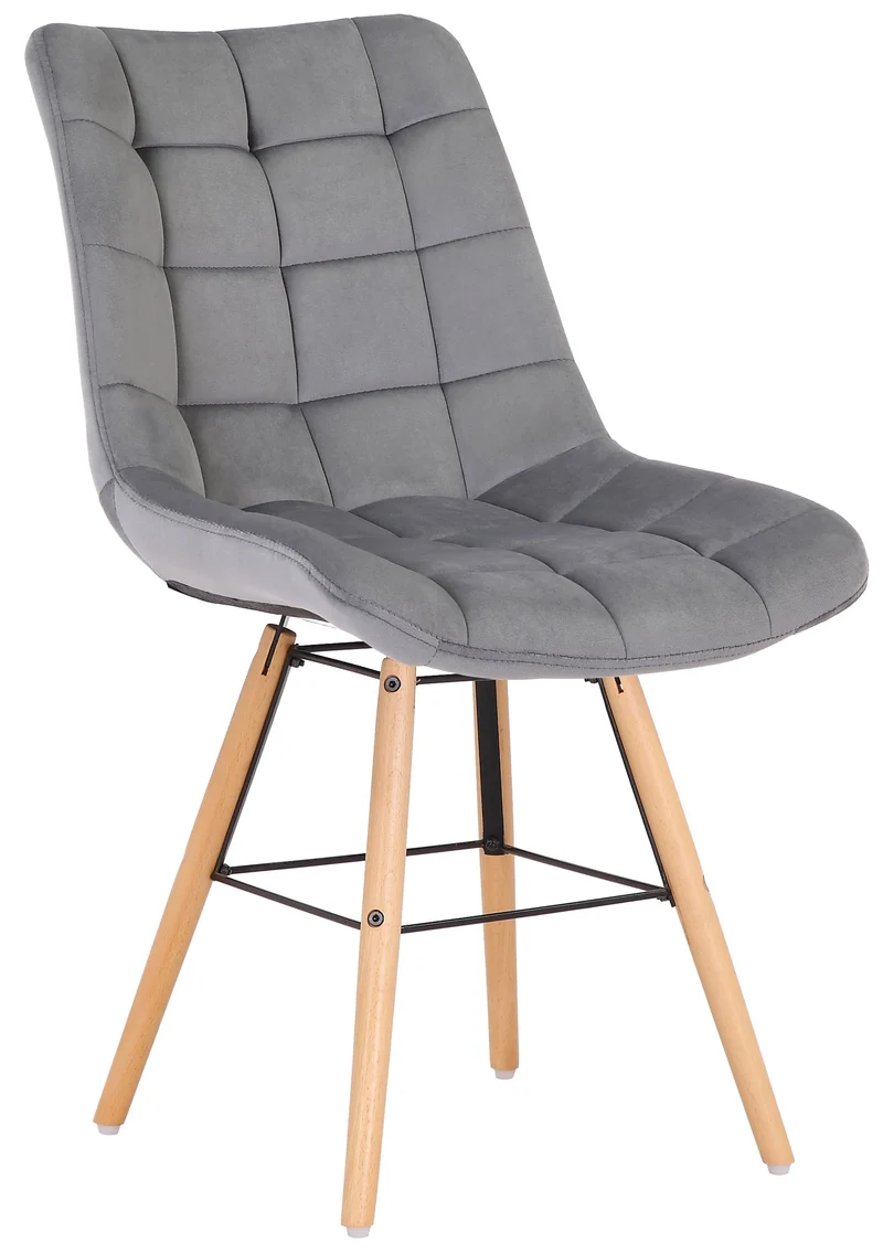 Chaise de salle à manger x1 style scandinave couture carrée en velours gris et pieds en bois 10_0002264
