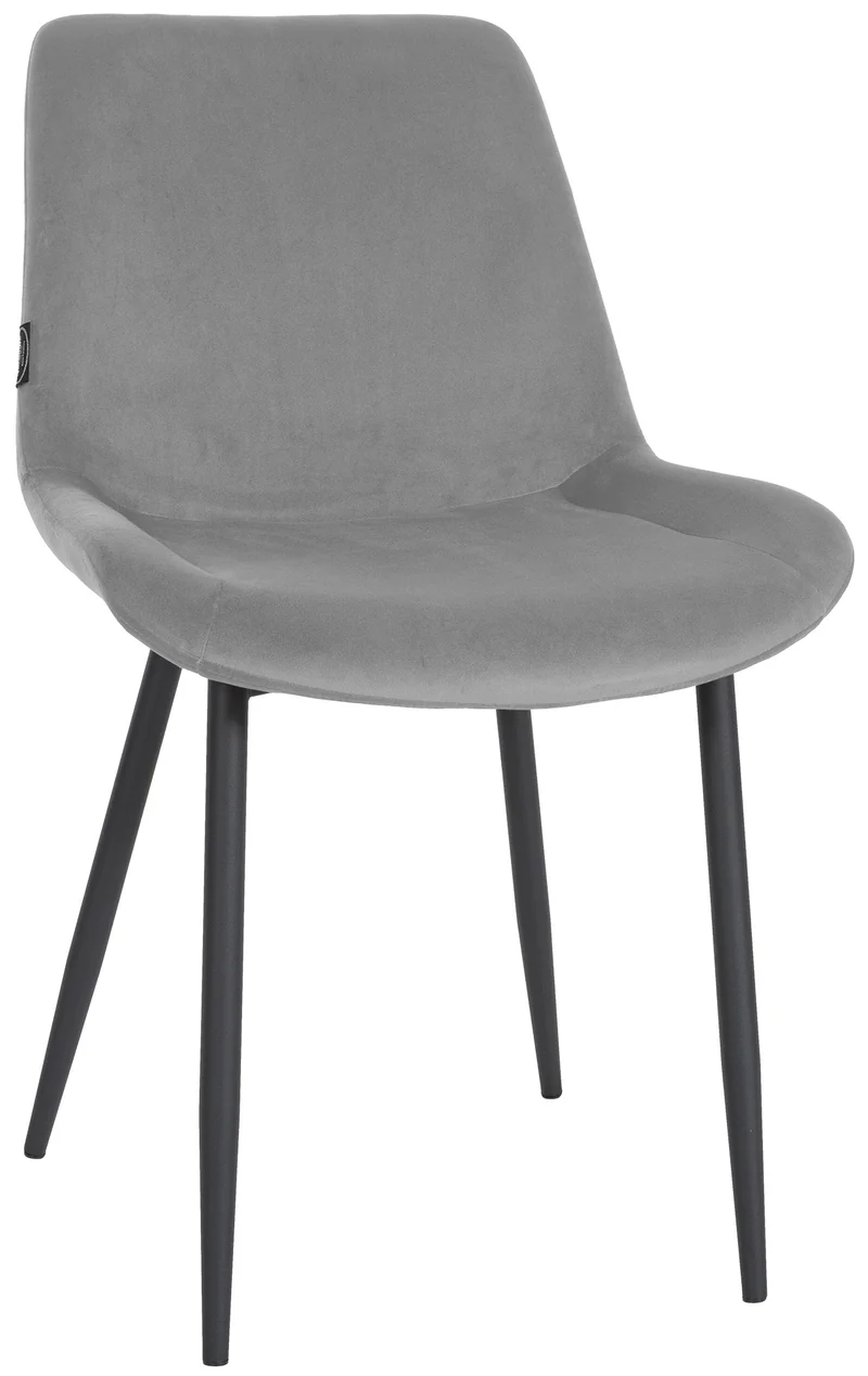 Chaise de salle à manger design moderne assise en velours gris et pieds en métal noir 10_0002156