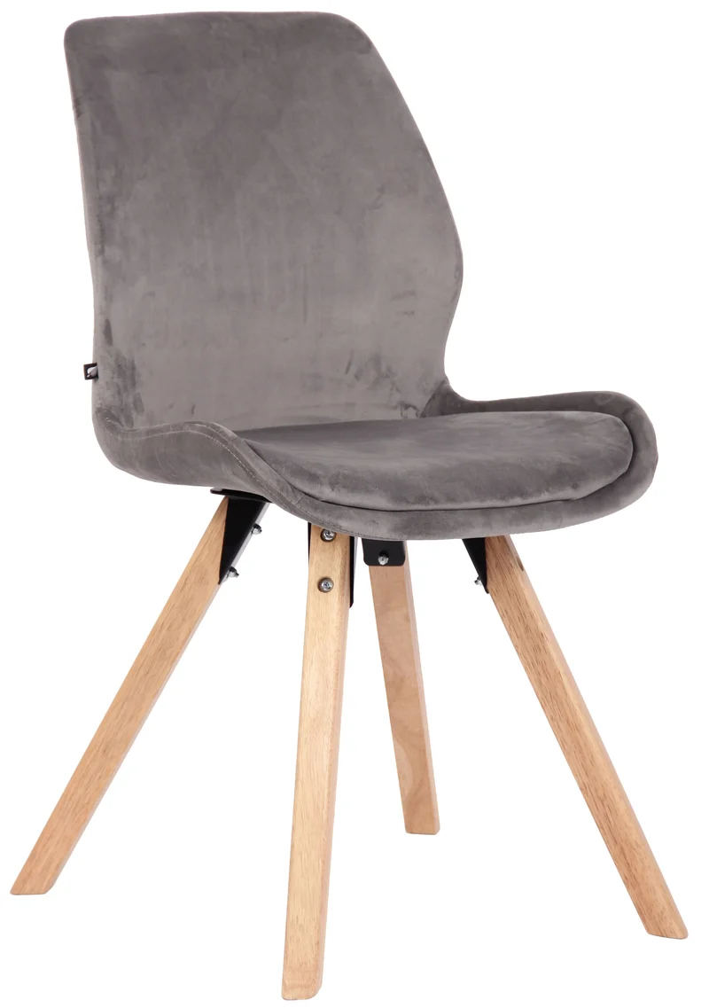 Chaise de salle à manger x1 design scandinave en velours gris et pieds en bois carrés clair 10_0002310