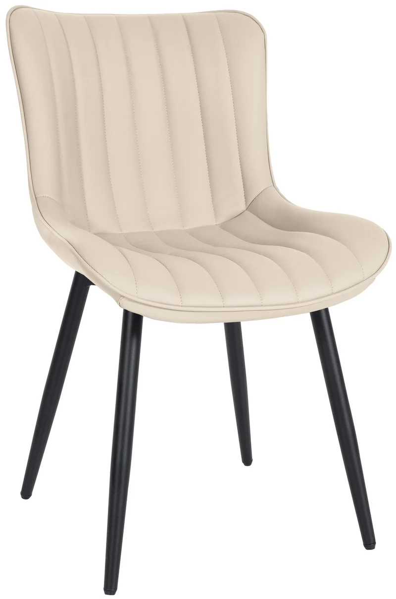 Chaise de salle à manger x1 coutures décoratives verticales avec pieds en métal noir assise en PVC crème 10_0002259