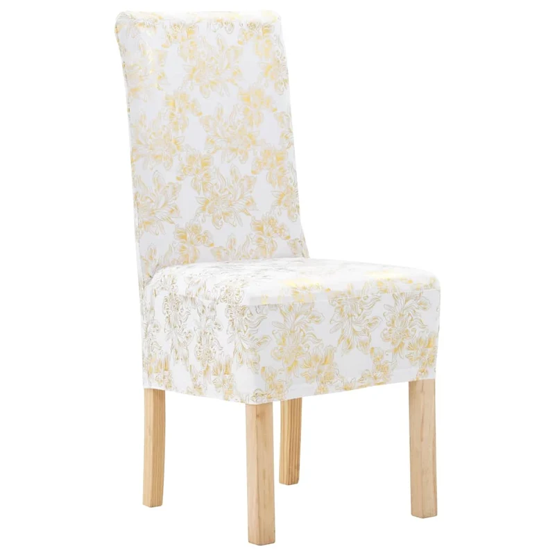 Housses extensibles de chaise 6 pièces Blanc avec imprimé doré DEC022453