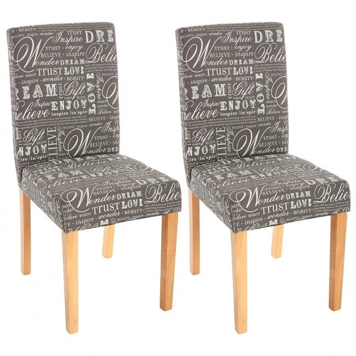 Lot de 2 chaises de salle à manger en tissu imprimé gris pieds clairs CDS04019