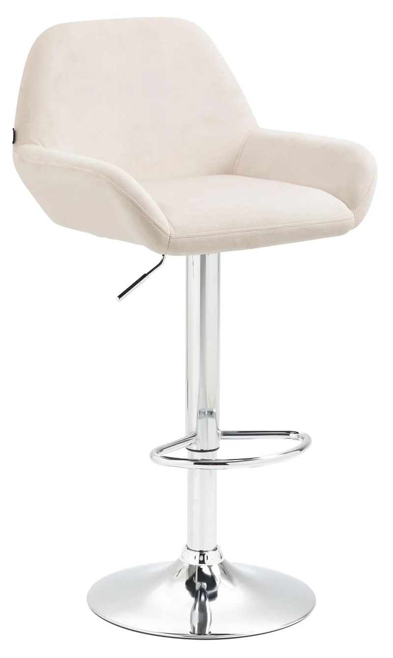 Tabouret de bar en velours rembourré crème base trompette métal chromée TDB10429