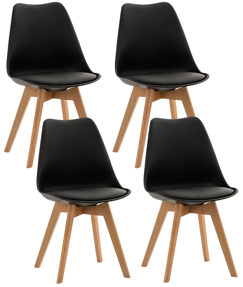 Lot de 4 chaises de salle à manger cuisine ou bureau en plastique et synthétique noir pieds en bois 10_0000324