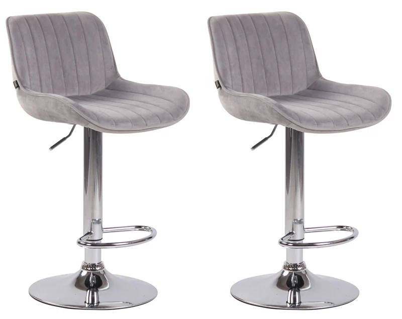 Lot de 2 tabourets de bar moderne confortable réglable en velours gris clair pied trompette métal TDB10395