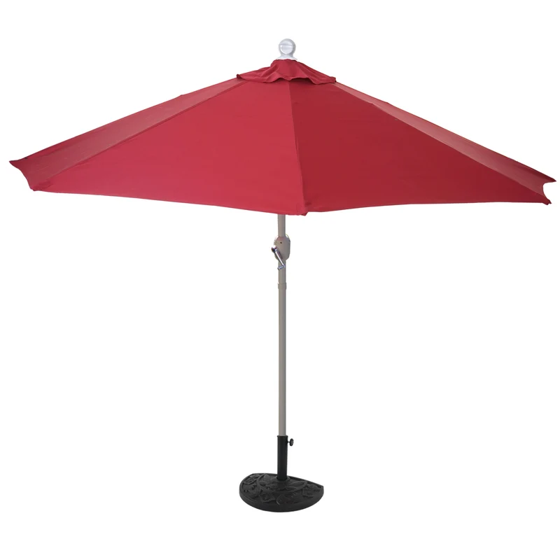 Demi parasol semi-circulaire balcon terrasse UV 50+ polyester/aluminium 3kg avec une portée de 300 cm bordeaux avec support 04_0003845