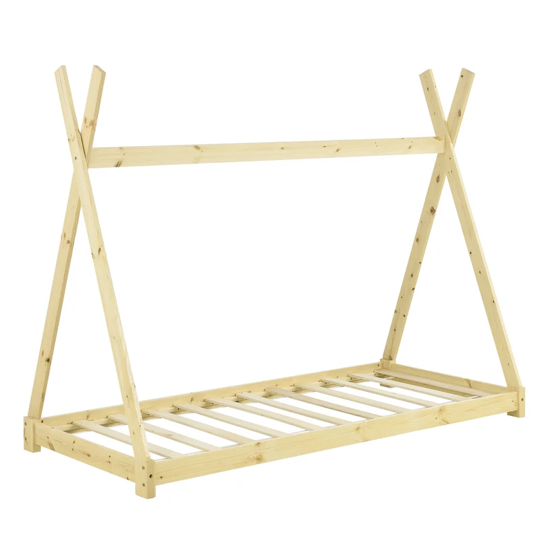 Lit tipi pour enfant avec sommier à lattes bois de pin naturel 90 x 200 cm 03_0002656