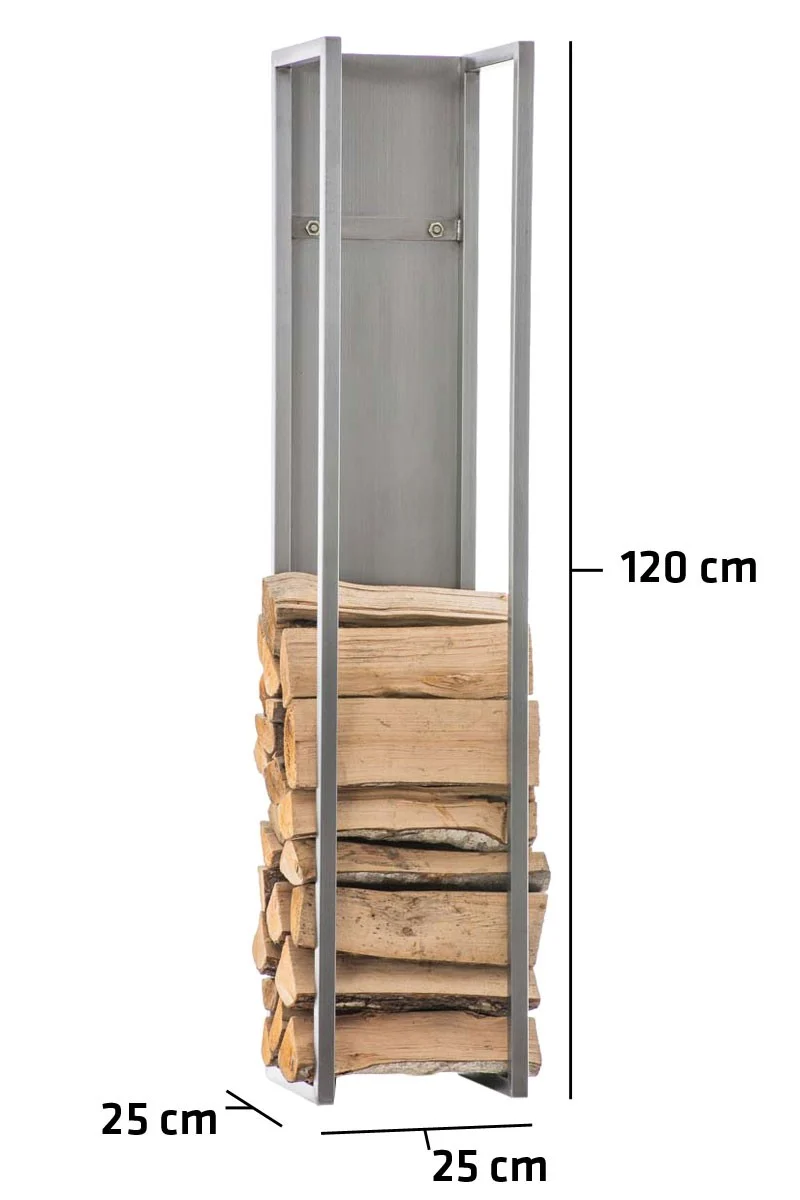 Range-bûches étagère en acier inoxydable bois de cheminée 25x25x120 cm DEC10018