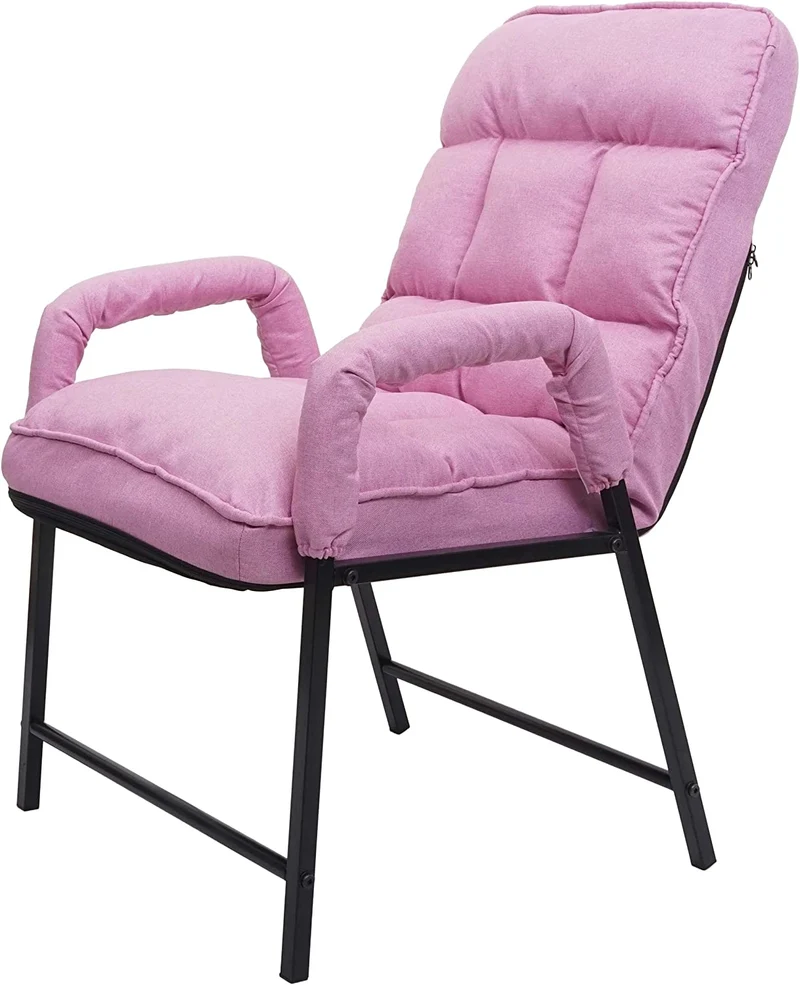 Chaise fauteuil lounge rembourrée dossier inclinable 160 kg métal réglable en tissu/textile rose FAL04051