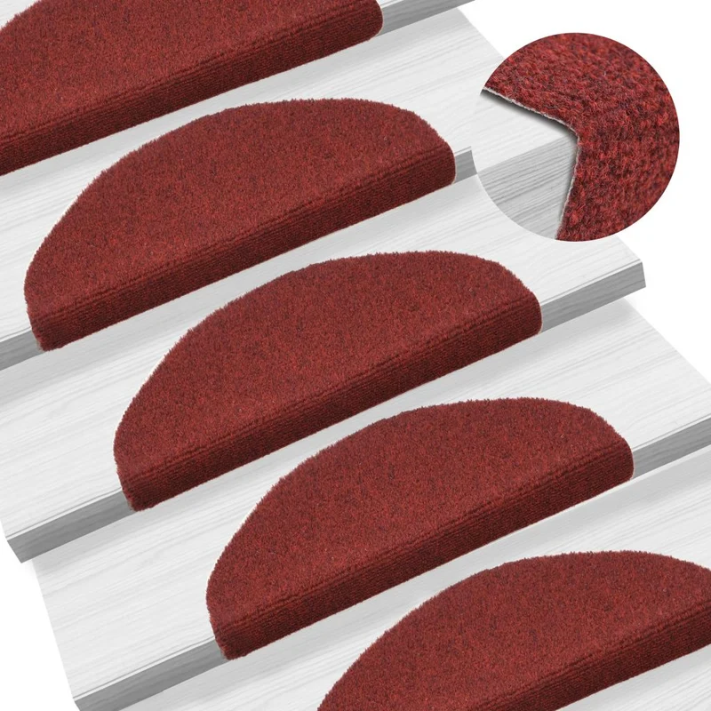 Tapis d'escalier auto-adhésif Poinçon aiguilleté 15 pièces Rouge DEC023314