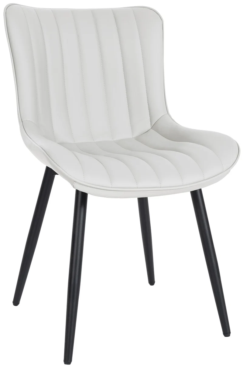 Chaise de salle à manger x1 coutures décoratives verticales avec pieds en métal noir assise en PVC blanc 10_0002258