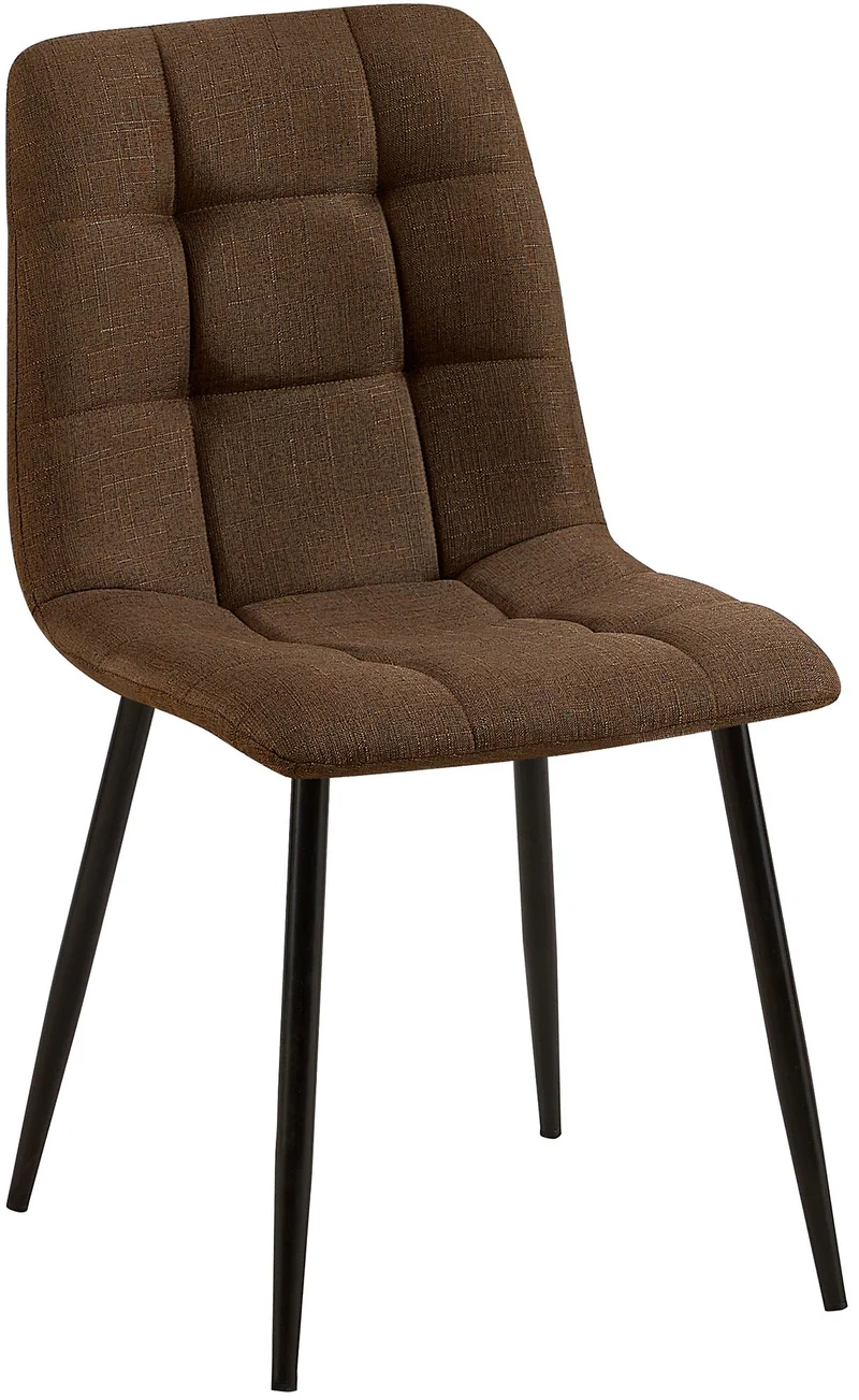 Chaise de salle à manger x1 coutures décoratives carrées en tissu marron et métal noir 10_0002141