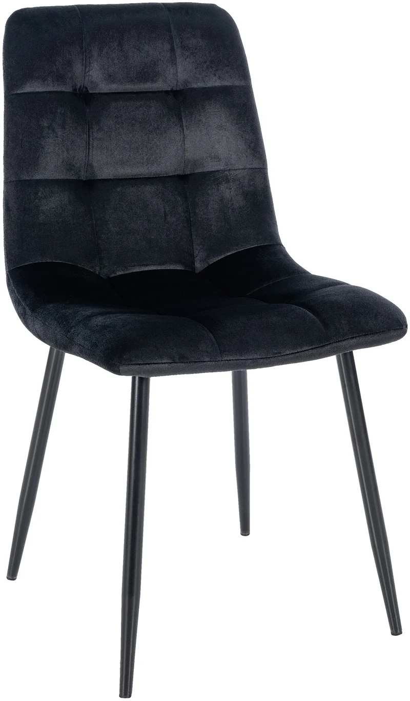 Chaise de salle à manger x1 coutures décoratives carrées en tissu velours noir et métal noir 10_0002128