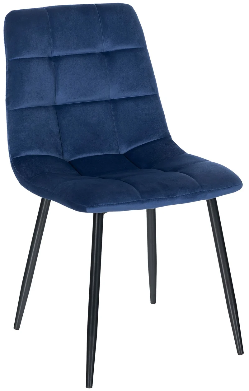 Chaise de salle à manger x1 coutures décoratives carrées en tissu velours bleu et métal noir 10_0002127