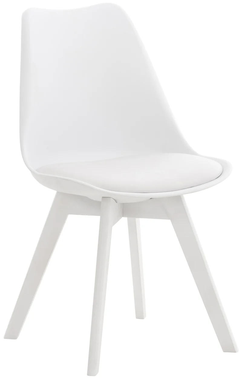 Chaise de salle à manger x1 design scandinave en plastique et PVC blanc et pieds en bois blanc 10_0002274