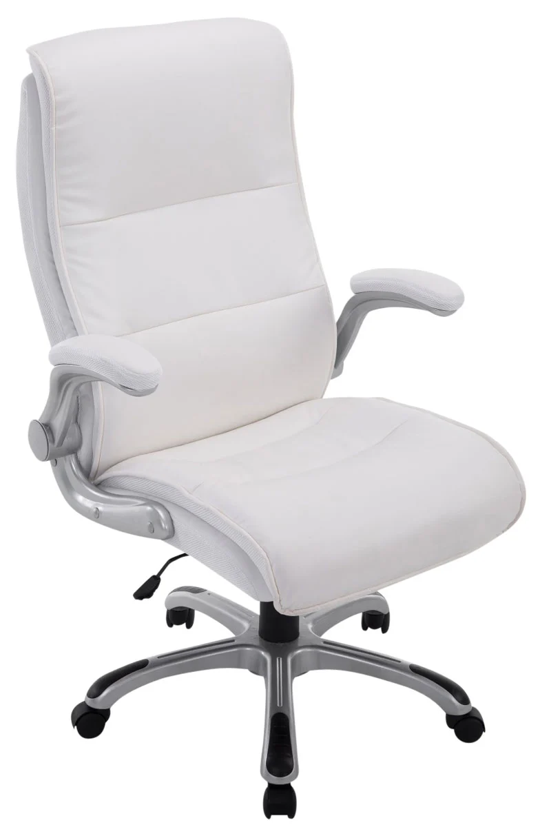 Fauteuil de bureau sur roulettes confortable hauteur réglable en PVC blanc et plastique 10_0002407