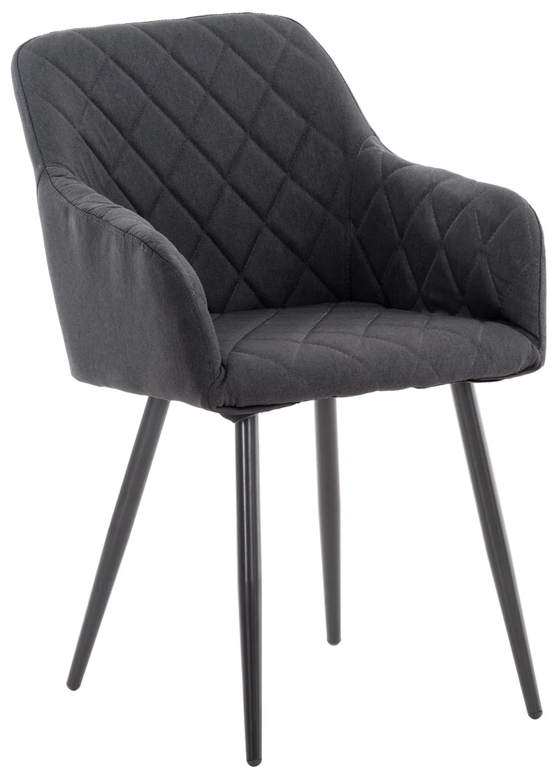 Chaise de salle à manger design retro coutures décoratives en losanges assise en tissu noir 10_0002112