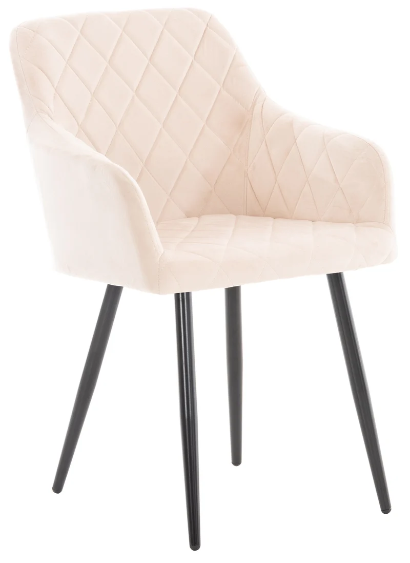 Chaise de salle à manger design retro coutures décoratives en losanges assise en tissu beige 10_0002104
