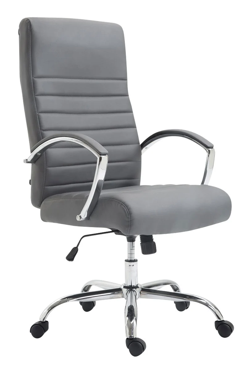 Fauteuil de bureau mécanisme d'inclinaison accoudoirs coutures décoratives en PVC gris et métal chromé 10_0002702
