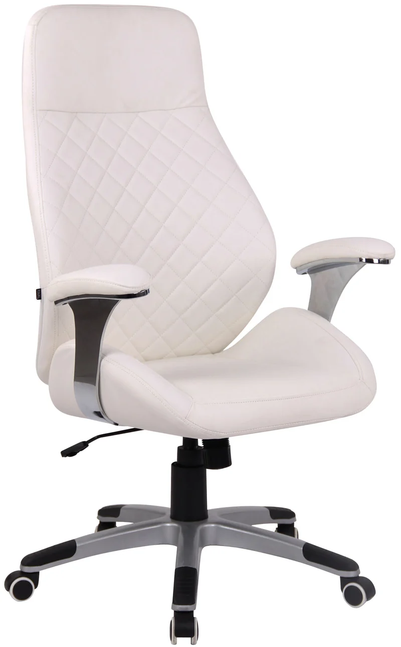 Fauteuil de bureau dossier légèrement courbé réglable en hauteur et pivotant en PVC blanc 10_0002523