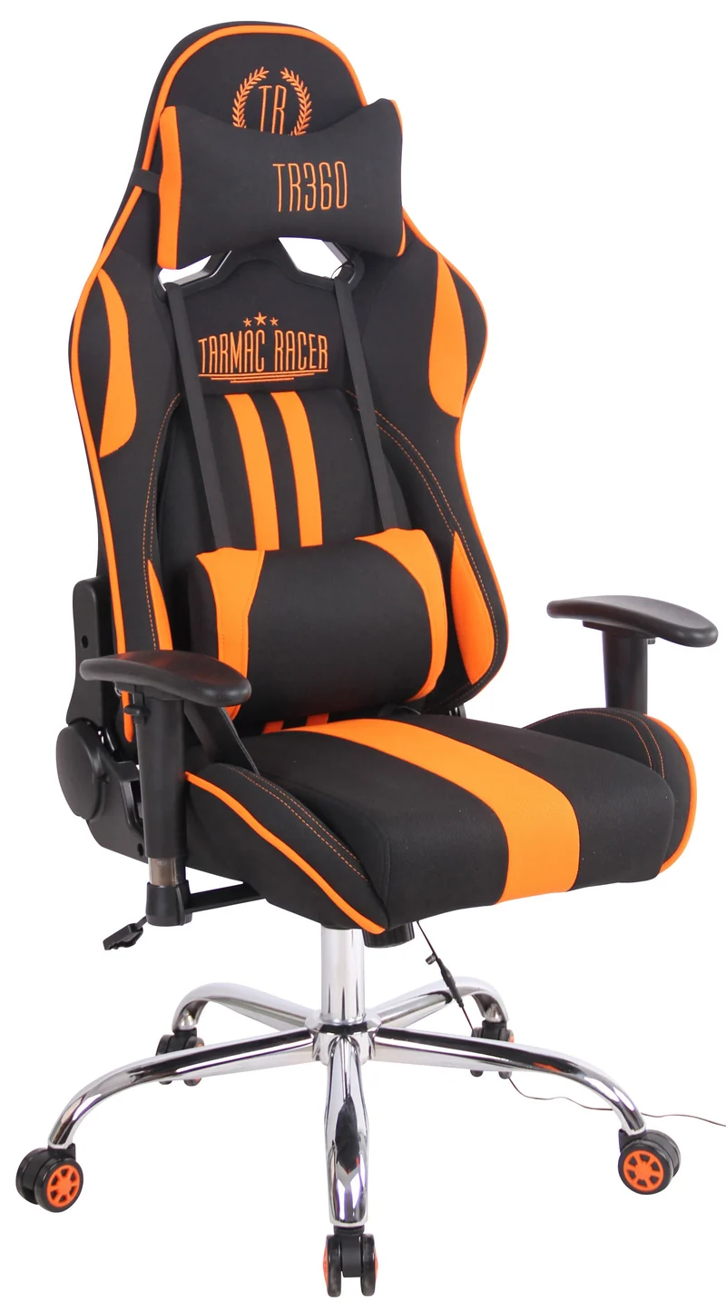 Fauteuil de bureau gamer design sportif fonction de massage chauffant avec coussins en tissu noir / orange 10_0002536