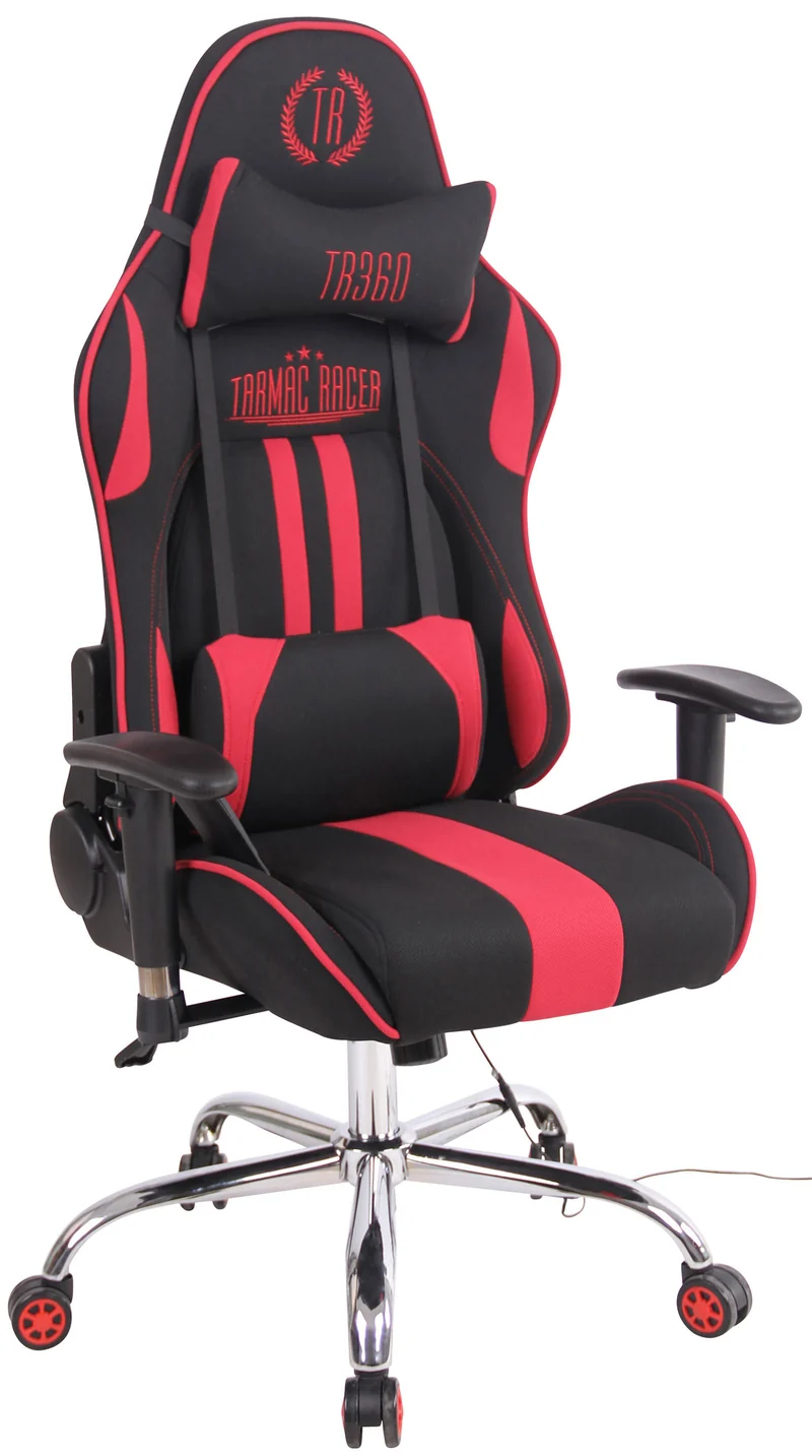 Fauteuil de bureau gamer design sportif fonction de massage chauffant avec coussins en tissu noir / rouge 10_0002533