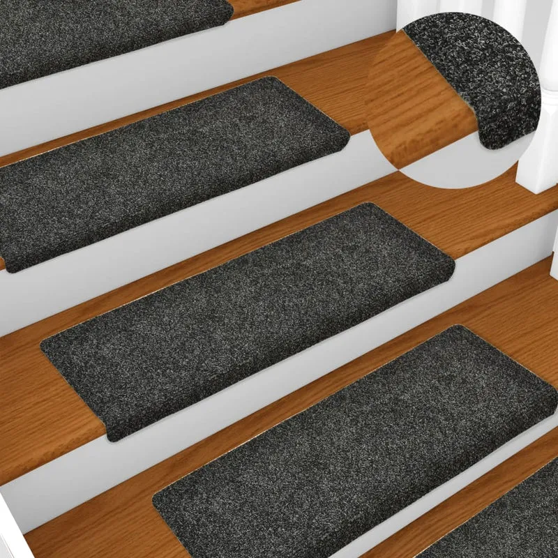 Tapis d'escalier 15 pièces Tissu aiguilleté 65x25 cm Gris DEC023805