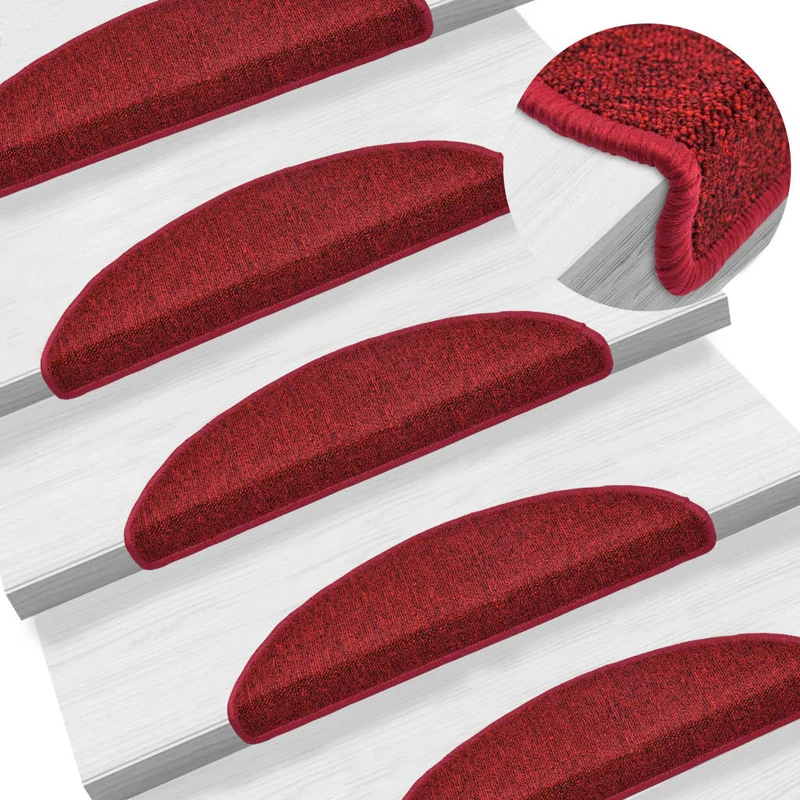 Tapis d'escalier 15 pièces Rouge bordeaux 56 x 17 x 3 cm DEC023549