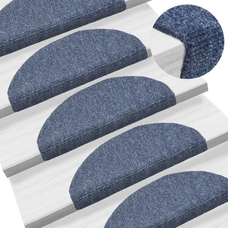 Tapis d'escalier auto-adhésif Poinçon aiguilleté 15 pièces Bleu DEC023315