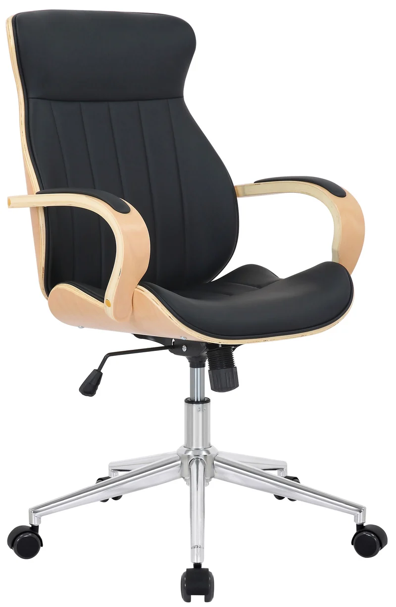 Fauteuil de bureau avec roulettes synthétique noir et bois clair hauteur réglable BUR10464