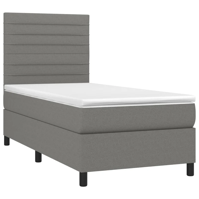 Cadre de lit LED avec sommier tête de lit matelas 100x200 cm tissu gris foncé TDL0208443
