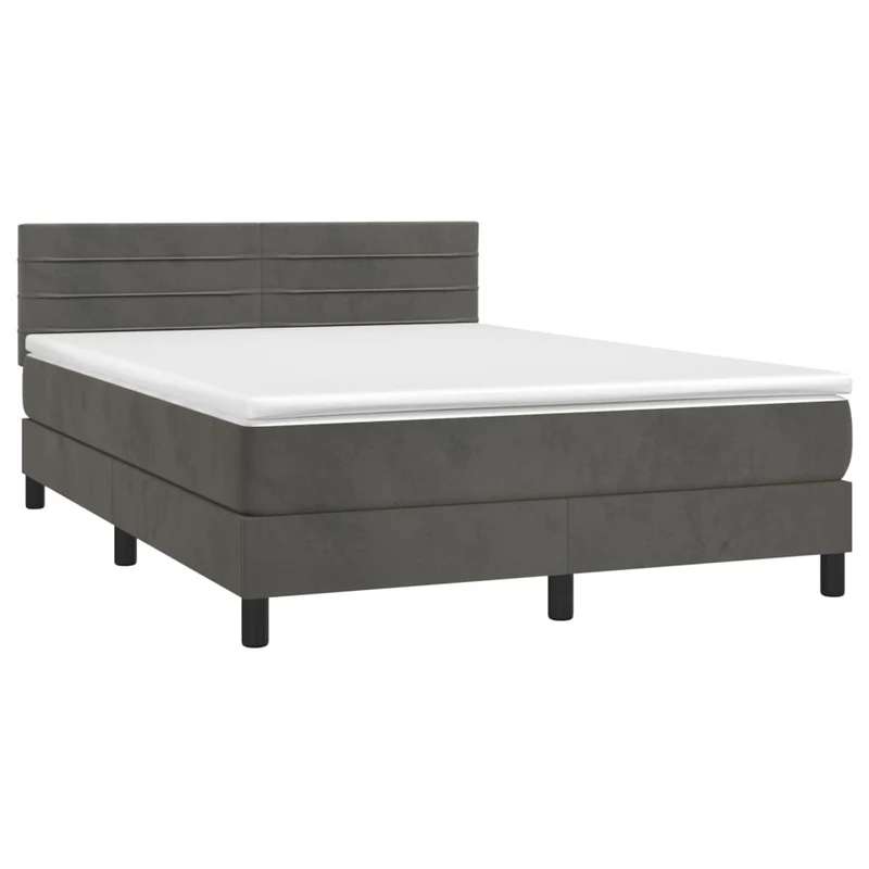 Cadre de lit LED avec sommier tête de lit matelas surmatelas 140x200 cm tissu velours gris foncé TDL0207711