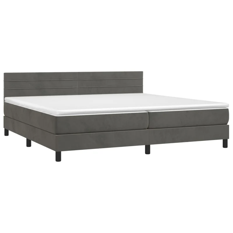 Cadre de lit LED avec sommier tête de lit matelas surmatelas 200x200 cm tissu velours gris foncé TDL0207686