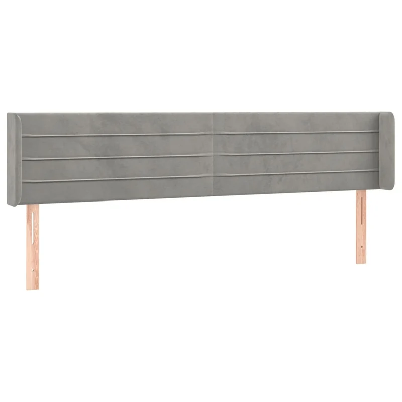 Tête de lit accessoire couchage chambre à coucher meuble avec rebord latéral 203 x 16 x 78/88 cm tissu velours gris clair TDL0205175