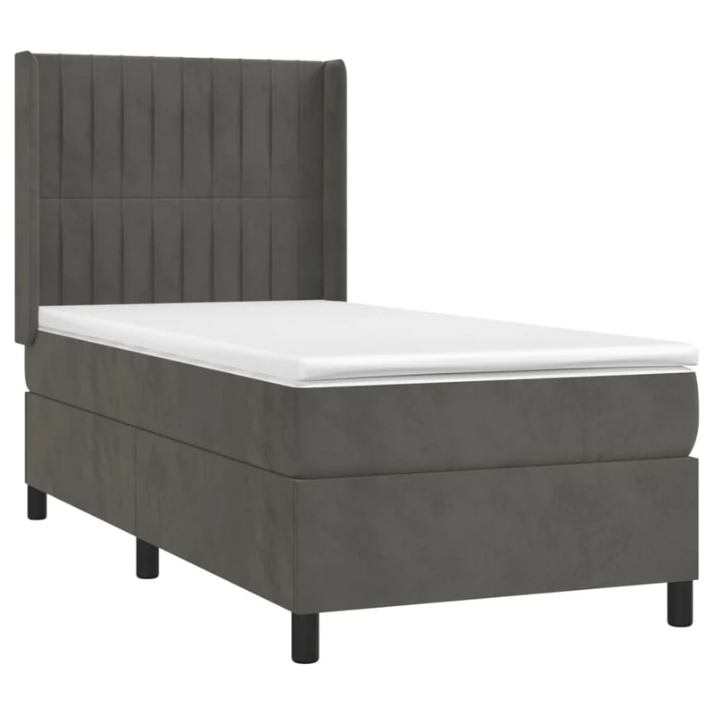 Cadre de lit LED avec sommier tête de lit matelas surmatelas 100x200 cm tissu velours gris foncé TDL0207756