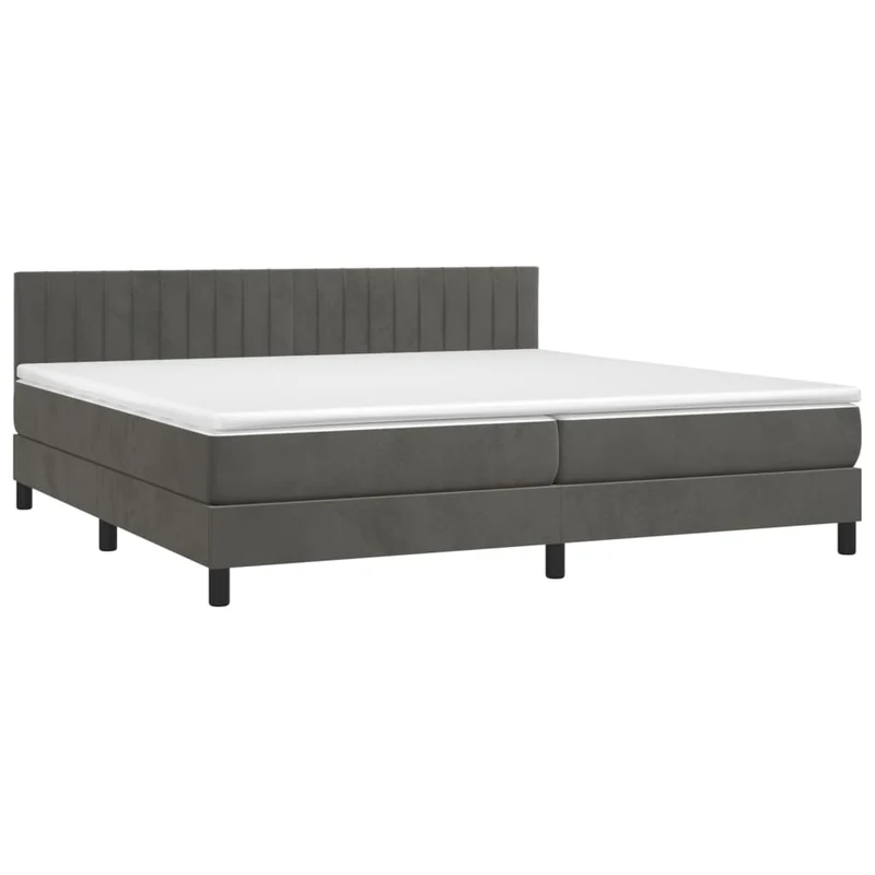 Cadre de lit LED avec sommier tête de lit matelas surmatelas 200x200 cm tissu velours gris foncé TDL0207682