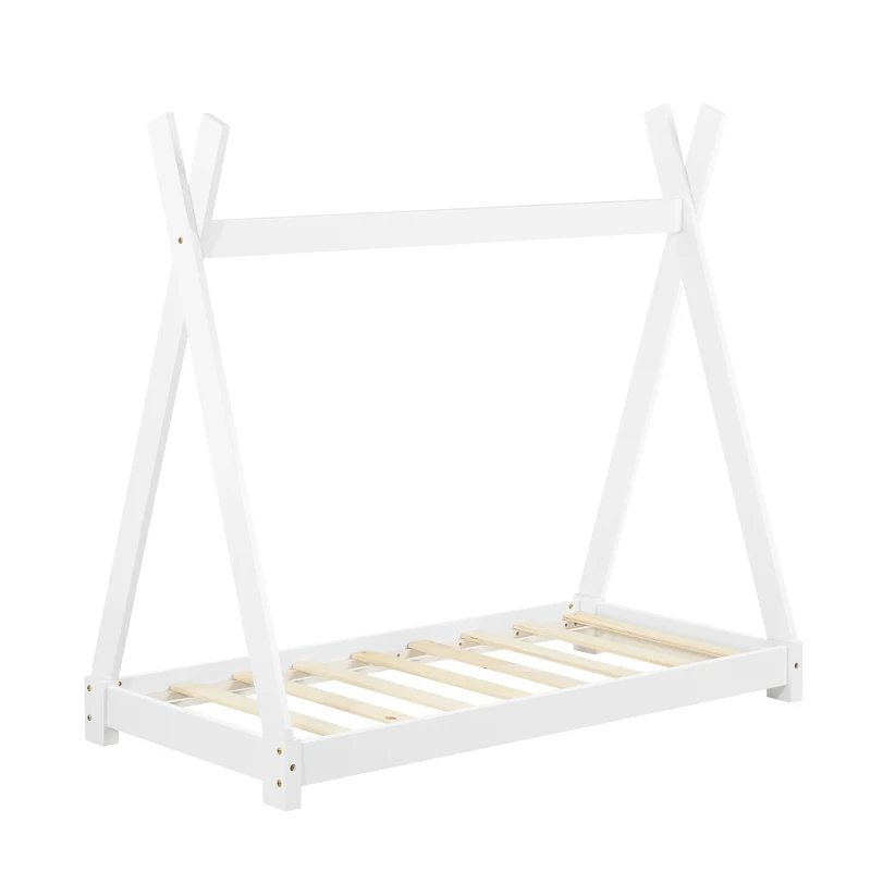 Lit tipi pour enfant avec sommier à lattes bois de pin blanc 70 x 140 cm 03_0002651