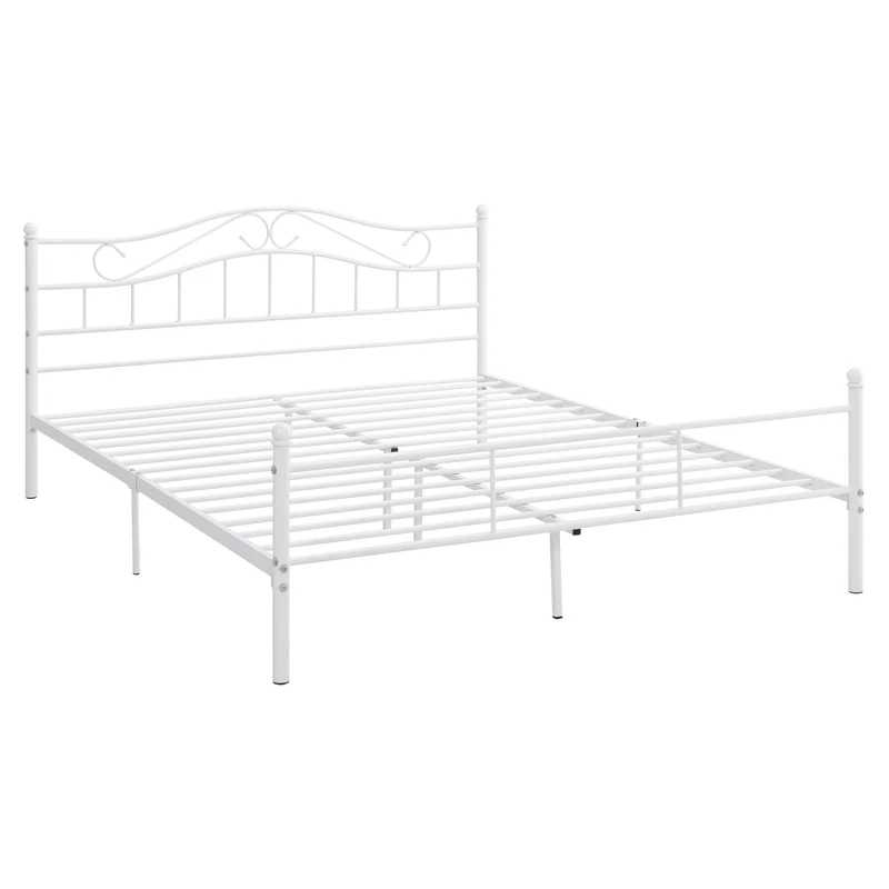 Lit double cadre en métal acier revêtu blanc avec sommier en métal 160 x 200 cm 03_0002666